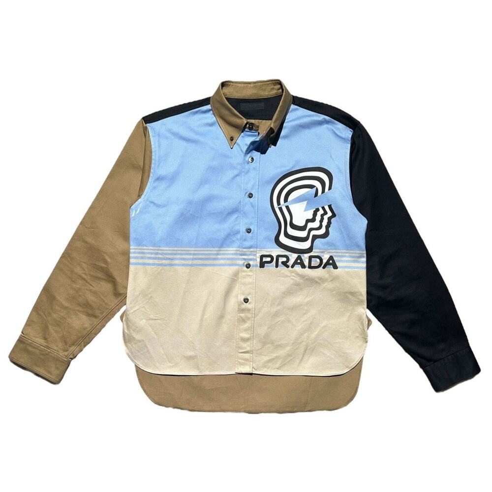 Prada 2019 lightning bolt brain colorblock shirt